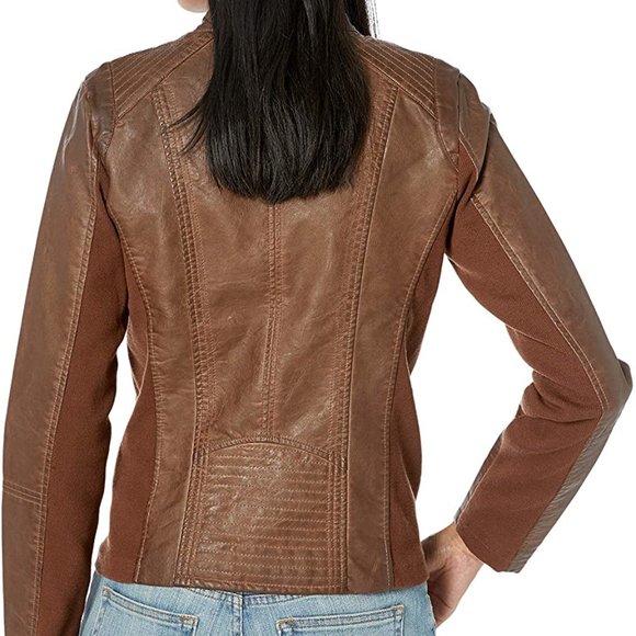 Women's Faux Leather Jacket with Moto